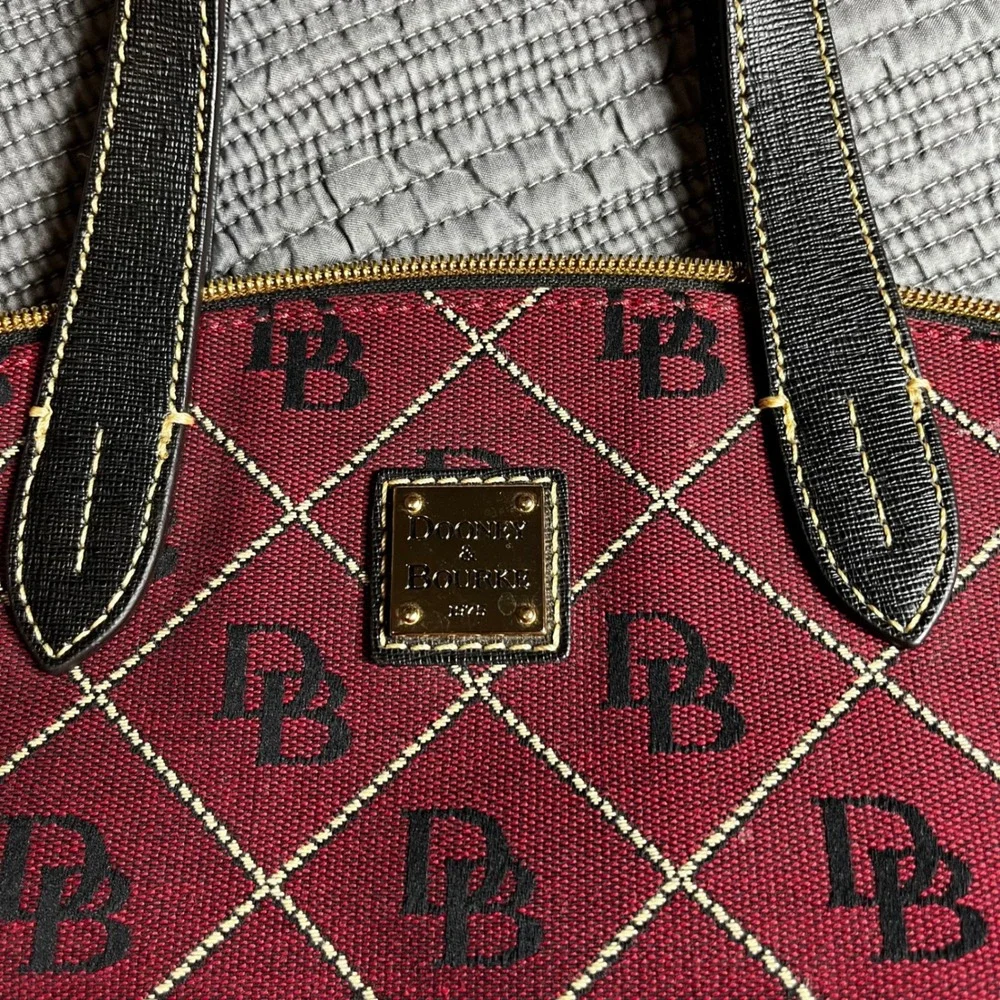 Dooney & Bourke Signature Monogram Satchel & Wallet Set Burgundy Black Crossbody
